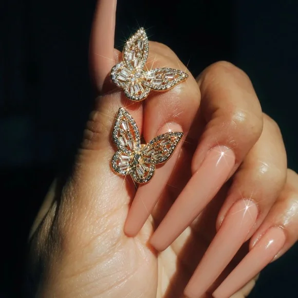 Butterfly crystal earrings and rings set 4pieces - Picture 6 of 8